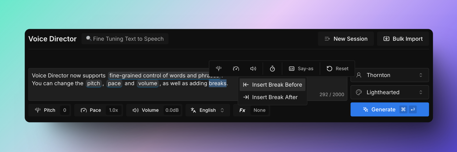 Adding a break before a word.